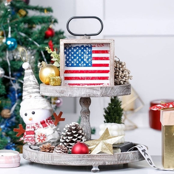 4th of July Frame Metal USA Flag Block Sign American Table Patriotic Wood Decor - Picture 5 of 8